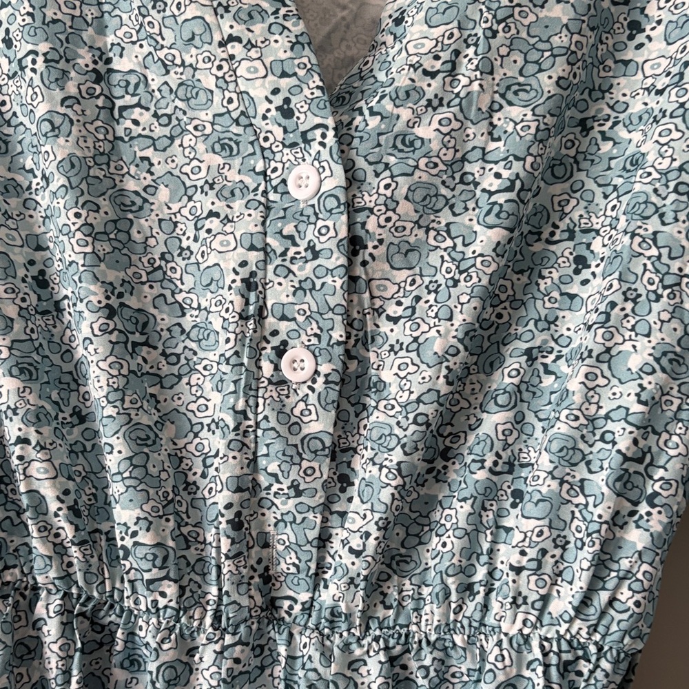 Light Blue Floral Midi Dress with Waist Tie - Picture 3 of 4